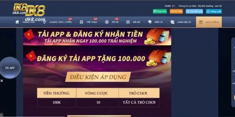 Thực hiện đăng ký tại nhà cái DK8